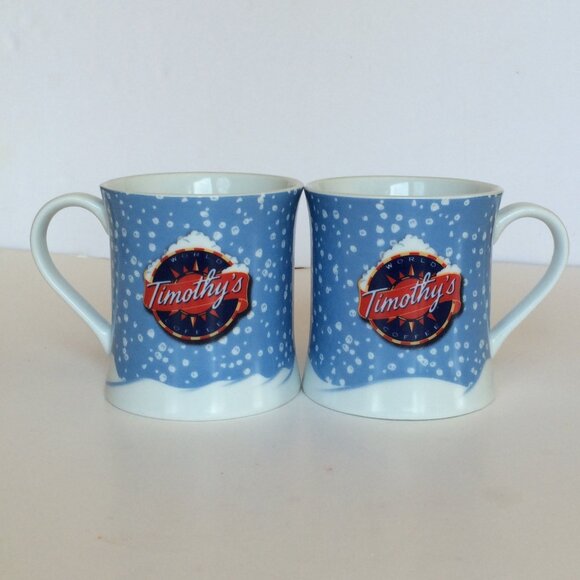 Timothys World Coffee Mug Lot of 2 Winter Blue White Snowflakes Wreath 8 oz - Picture 1 of 8